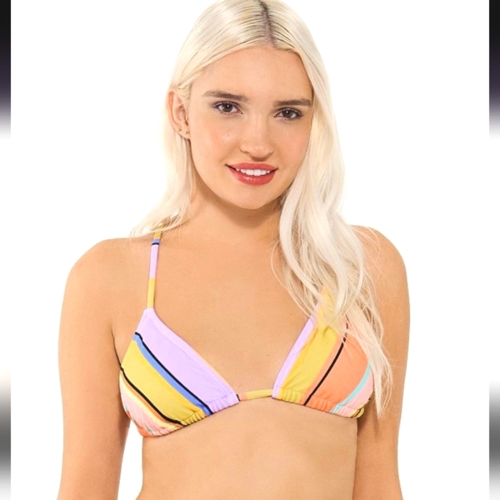 Ninety-Nine Degrees° Shirred Triangle Bikini Swimsuit Striped Juniors Sz SM NWT
